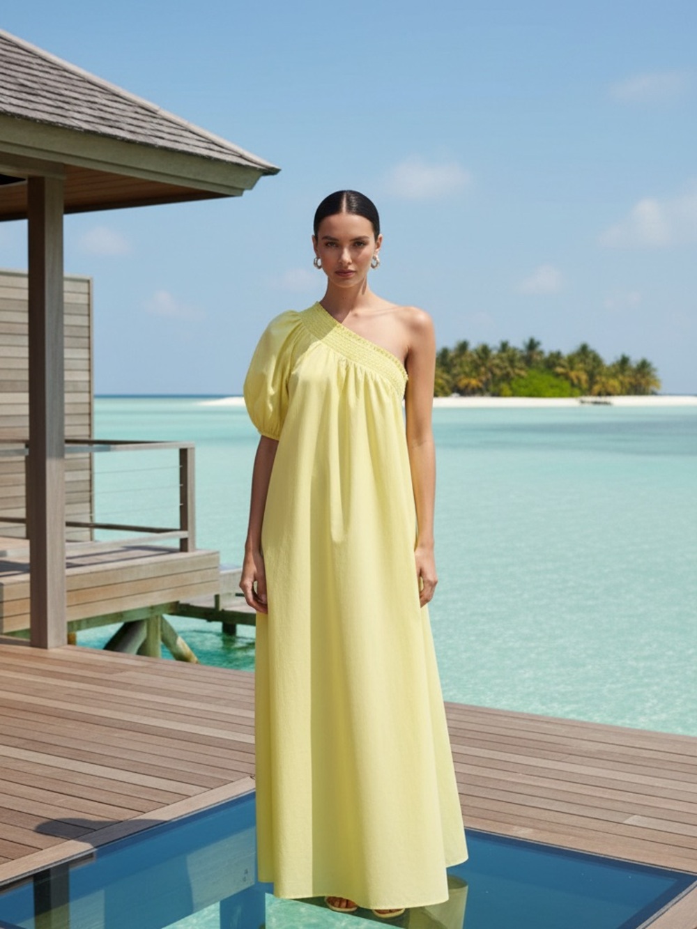 NWT ANTHROPOLOGIE MAEVE ONE SHOULDER EMBROIDER MAXI DRESS YELLOW POPLIN XS